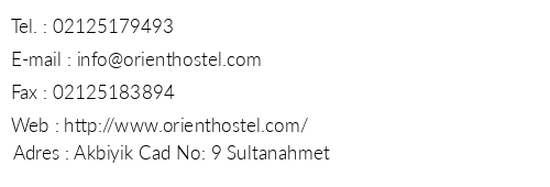 The nternational Orient Hostel telefon numaralar, faks, e-mail, posta adresi ve iletiim bilgileri